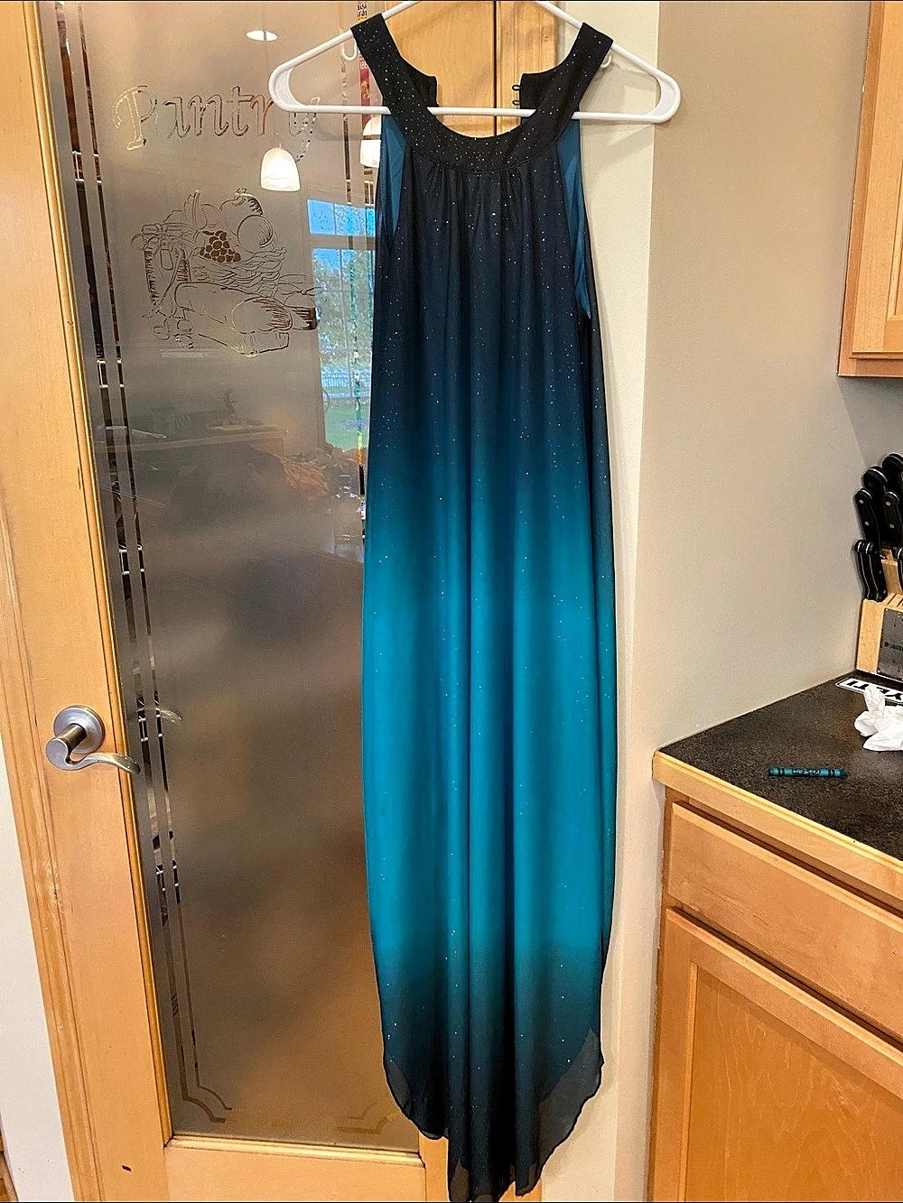 VENUS Sparkle Maxi Dress in Ombré Teal Size Small Like New